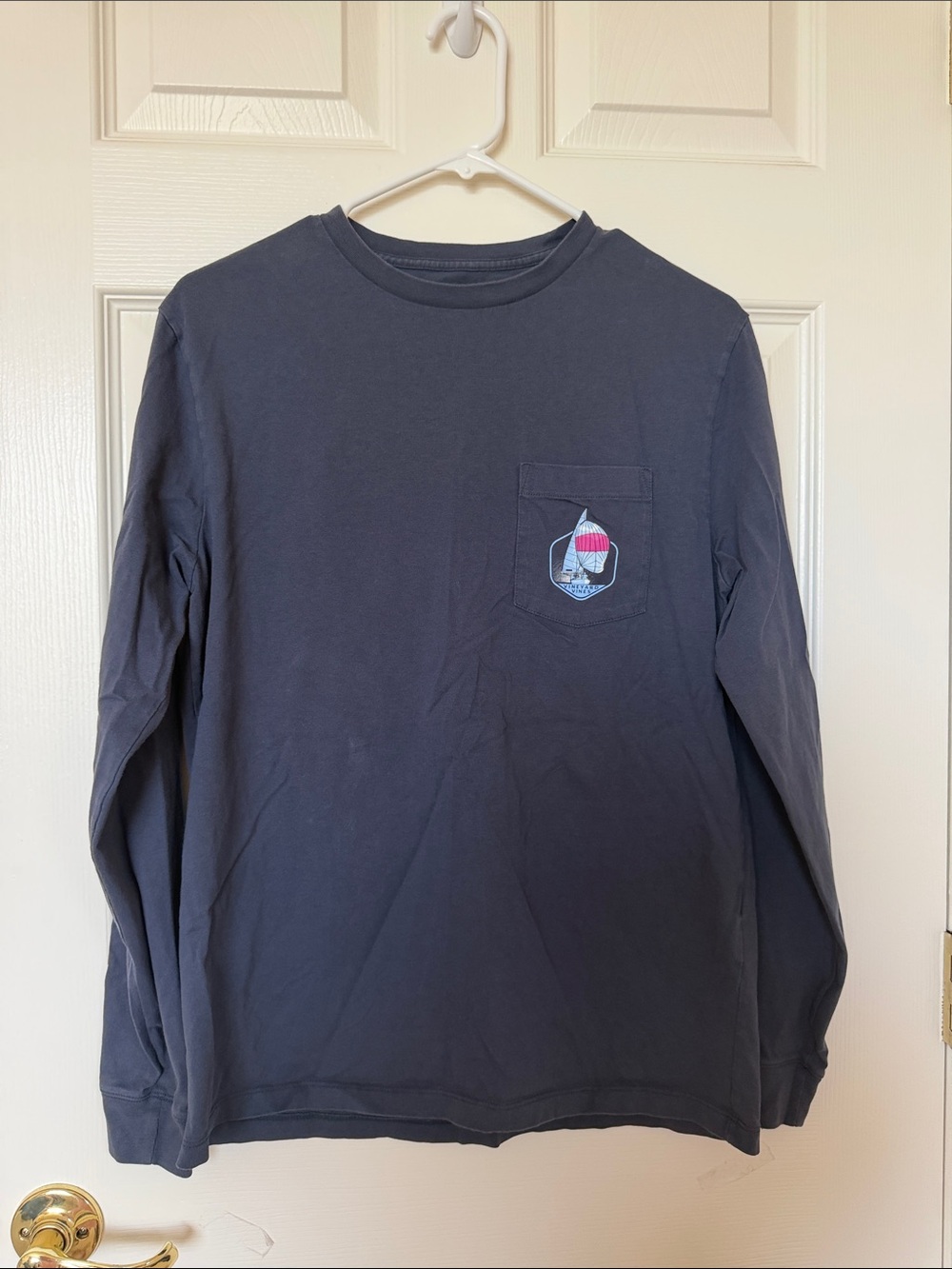 Vineyard Vines Navy Long Sleeve Tee with Sailboat Pocket Patch